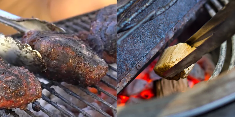 Header showing charcoal vs wood side by side for grilling