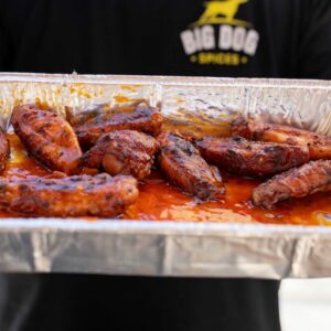 BBQ spicy chicken wings on a tray