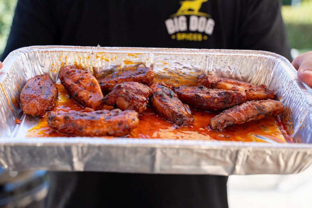 BBQ spicy chicken wings on a tray